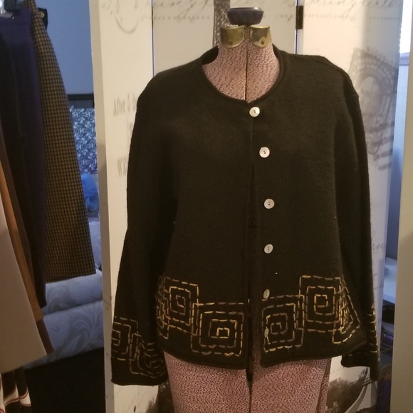 Black Knit jacket with brown/tan trimming. - Picture 1 of 1